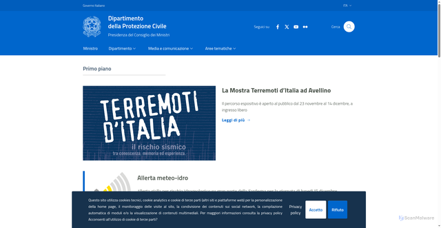 Security scan screenshot of https://www.protezionecivile.gov.it/