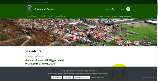 Security scan screenshot of https://www.comune.caprie.to.it