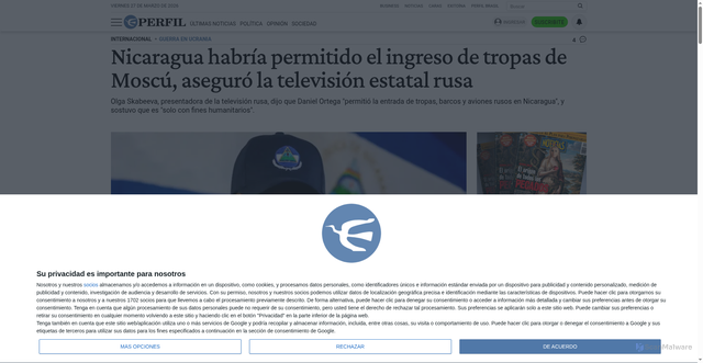 Security scan screenshot of https://www.perfil.com/noticias/internacional/nicaragua-habria-permitido-el-ingreso-de-tropas-de-moscu-aseguro-la-television-estatal-rusa.phtml