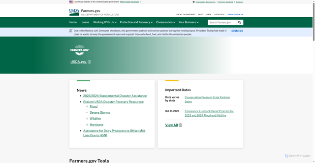 Security scan screenshot of https://www.farmers.gov/