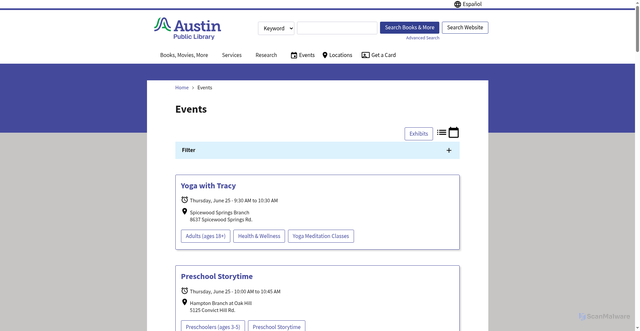 Security scan screenshot of http://library.austintexas.gov/events