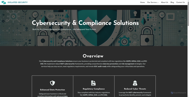 Security scan screenshot of https://staging.isolatedsecurity.com/our-services/cybersecurity-compliance-solutions/
