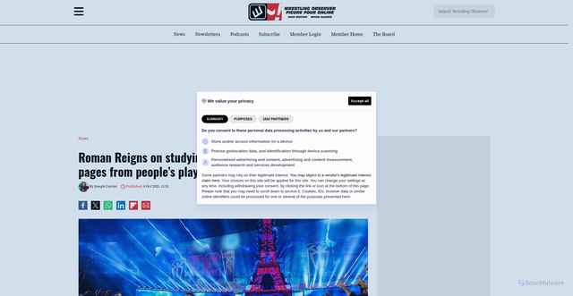 Security scan screenshot of https://www.f4wonline.com/news/wwe/roman-reigns-studying-other-wwe-stars/