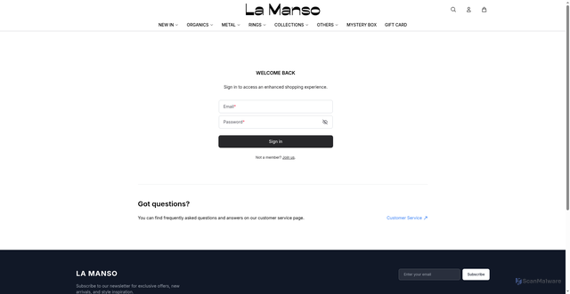 Security scan screenshot of https://wearlamanso.shop/account