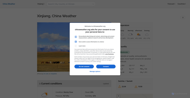 Security scan screenshot of https://chinaweather.org/xinjiang