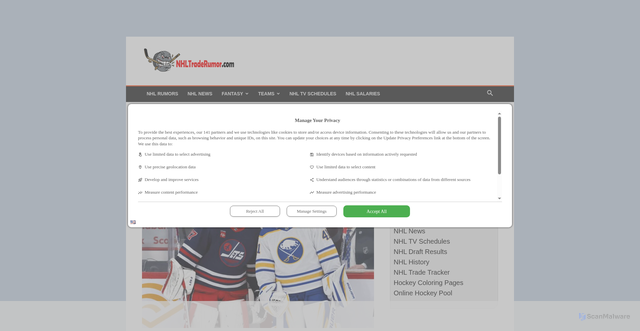 Security scan screenshot of https://www.nhltraderumor.com/connor-hellebuyck-trade-rumors-friedman-jets/