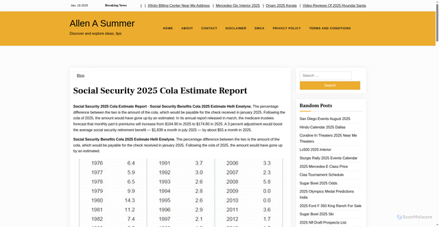Security scan screenshot of https://allenasummer.pages.dev/vtcil-social-security-2025-cola-estimate-report-bzwag/