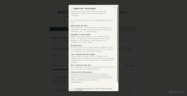 Security scan screenshot of https://freesscalculator.com/