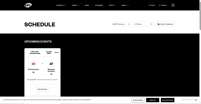 Security scan screenshot of https://www.theufl.com/schedule