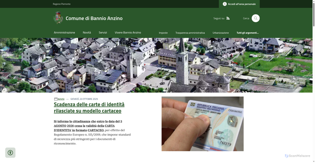 Security scan screenshot of https://www.comune.bannioanzino.vb.it