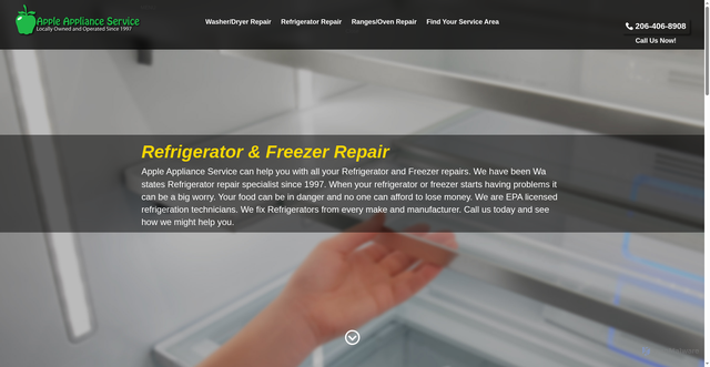 Security scan screenshot of https://appleapplianceservice.com/appliance-repair/refrigerators-freezers