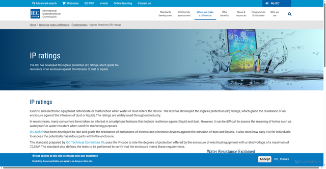 Security scan screenshot of https://www.iec.ch/ip-ratings