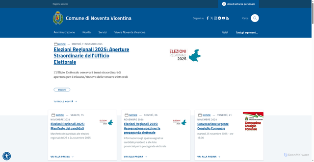 Security scan screenshot of https://www.comune.noventa-vicentina.vi.it/