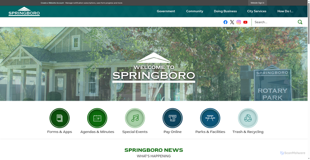 Security scan screenshot of https://www.cityofspringboro.com/