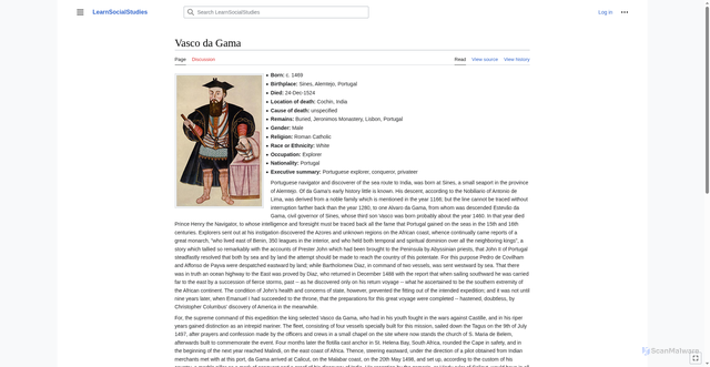 Security scan screenshot of https://www.lessonresources.org/wiki/index.php/Vasco_da_Gama
