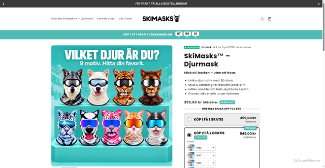 Security scan screenshot of https://skimasks.se