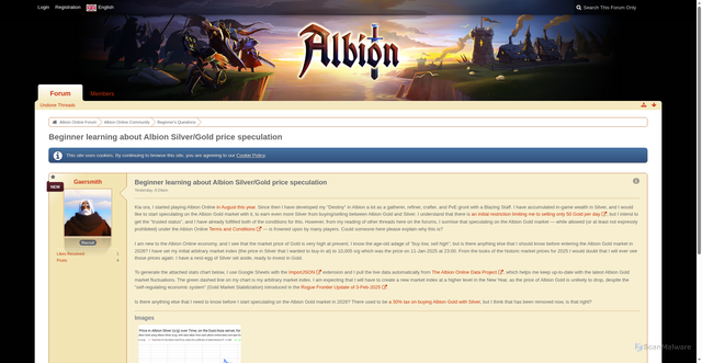 Security scan screenshot of https://forum.albiononline.com/index.php/Thread/219347-Beginner-learning-about-Albion-Silver-Gold-price-speculation/