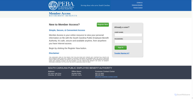 Security scan screenshot of https://online.retirement.sc.gov