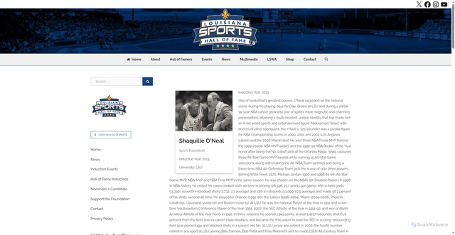 Security scan screenshot of https://lasportshall.com/?inductees=shaquille-oneal