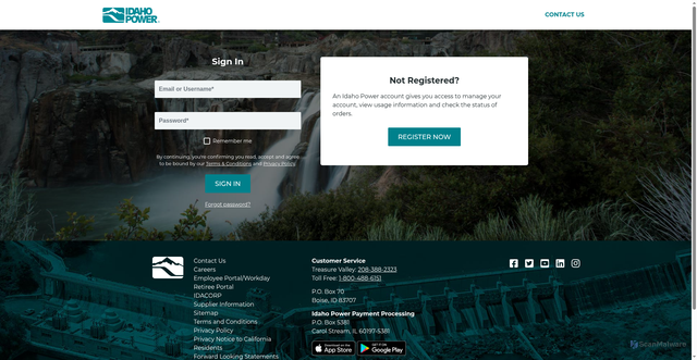 Security scan screenshot of https://auth.idahopower.com