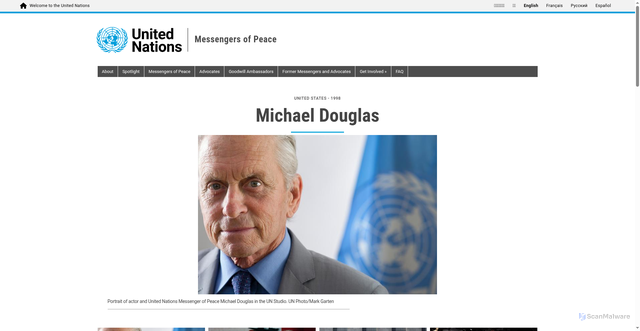 Security scan screenshot of https://www.un.org/en/messengers-peace/michael-douglas