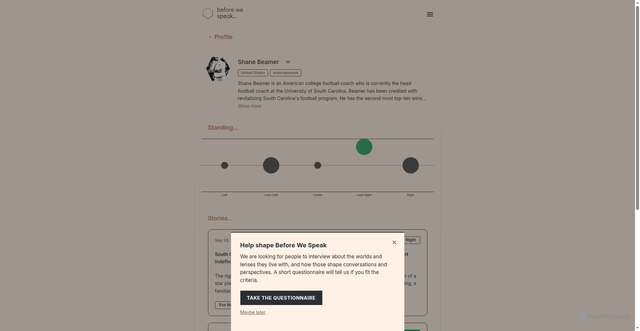 Security scan screenshot of https://beforewespeak.com/profiles/shane-beamer