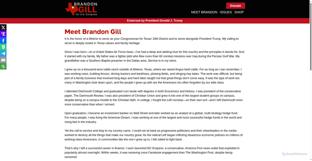 Security scan screenshot of https://brandongillforcongress.com/about