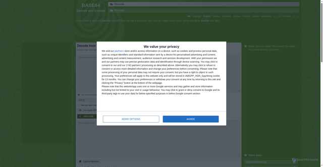 Security scan screenshot of https://www.base64decode.org