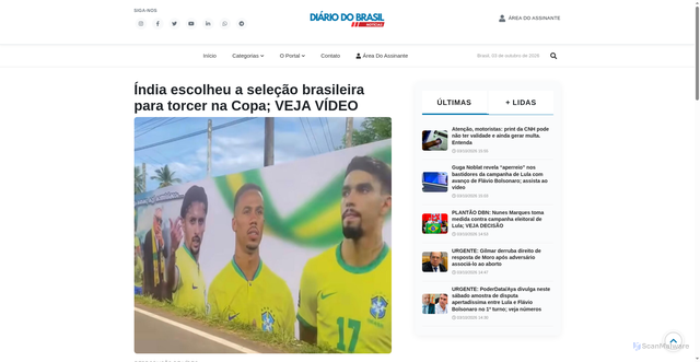 Security scan screenshot of https://diariodobrasilnoticias.com.br/noticia/india-escolheu-a-selecao-brasileira-para-torcer-na-copa-veja-video/