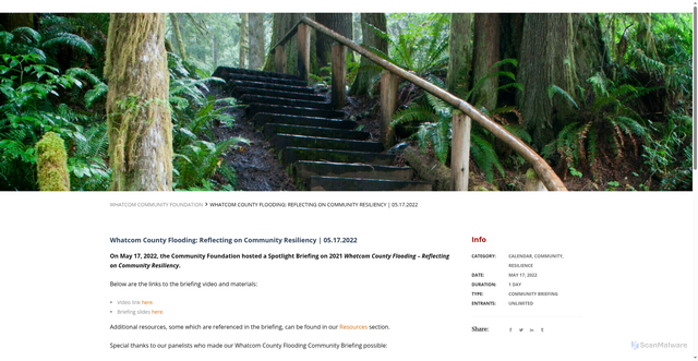 Security scan screenshot of https://whatcomcf.org/event/whatcom_county_flooding/
