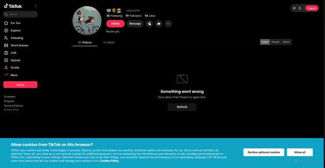 Security scan screenshot of https://www.tiktok.com/@vanecolmil?_t=ZN 8yTZ0Z2MMbu&_r=1