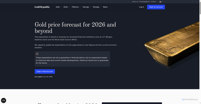 Security scan screenshot of https://www.goldrepublic.com/en-us/gold-price/forecast