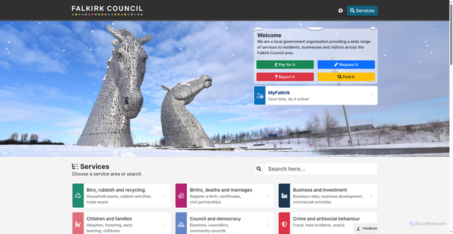 Security scan screenshot of https://www.falkirk.gov.uk/