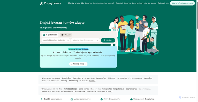 Security scan screenshot of https://znanylekarz.pl