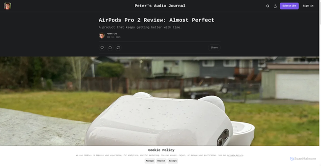Security scan screenshot of https://petersaudiojournal.com/p/review-airpods-pro-2
