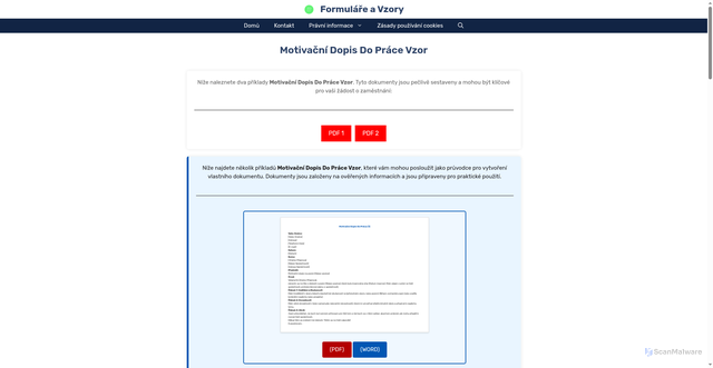 Security scan screenshot of https://formulare-vzory.com/motivacni-dopis-do-prace-vzor/