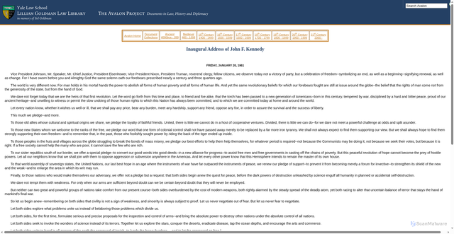 Security scan screenshot of https://avalon.law.yale.edu/20th_century/kennedy.asp