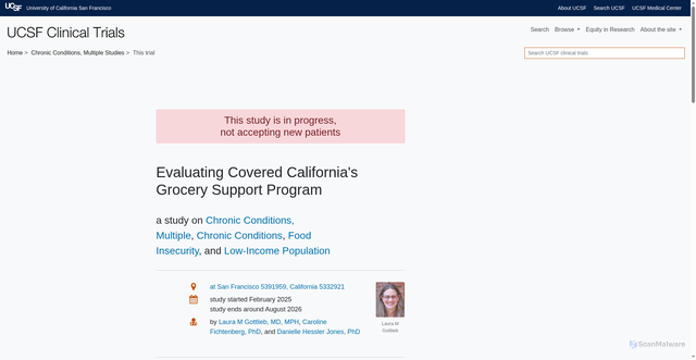 Security scan screenshot of https://clinicaltrials.ucsf.edu/trial/NCT07215897