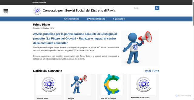 Security scan screenshot of https://www.consorziosocialepavese.it/