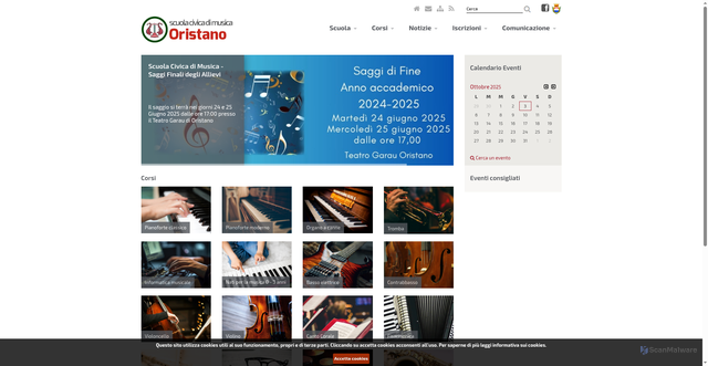 Security scan screenshot of https://www.scuolacivicamusica.oristano.it/it/index.html