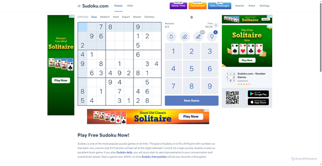 Security scan screenshot of https://sudoku.com