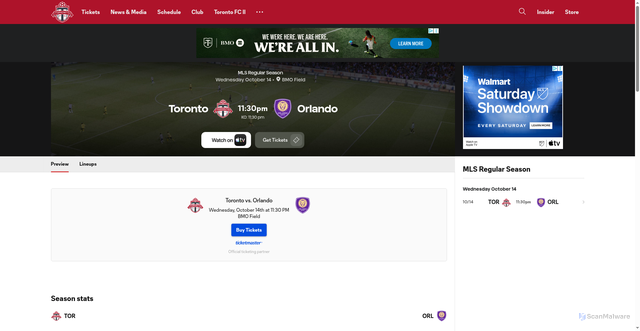 Security scan screenshot of https://www.torontofc.ca/competitions/mls-regular-season/2026/matches/torvsorl-10-14-2026/