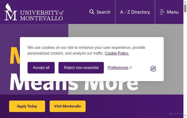 Security scan screenshot of https://www.montevallo.edu/
