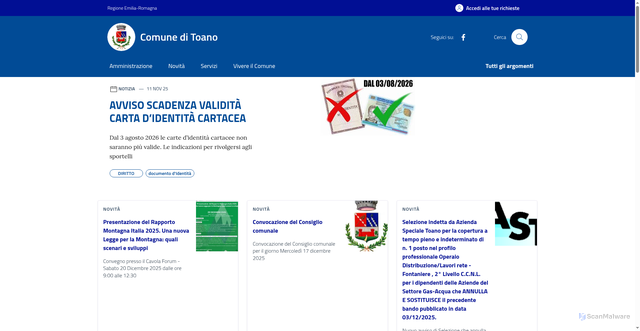 Security scan screenshot of https://www.comune.toano.re.it/