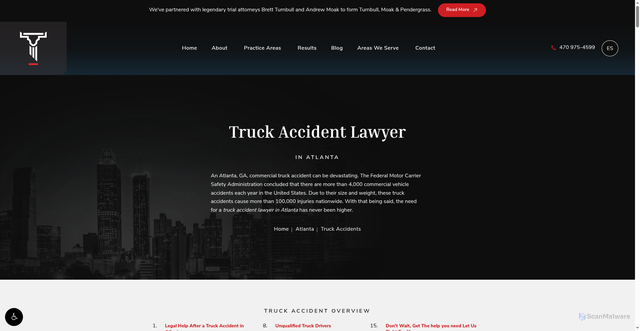 Security scan screenshot of https://georgiatrialfirm.com/atlanta/truck-accident-lawyer/