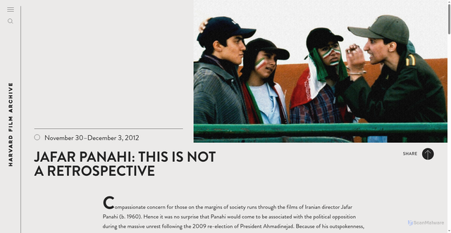 Security scan screenshot of https://harvardfilmarchive.org/programs/jafar-panahi-this-is-not-a-retrospective