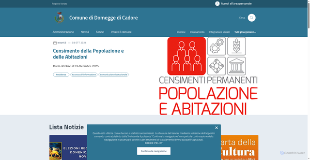 Security scan screenshot of https://www.comune.domeggedicadore.bl.it/