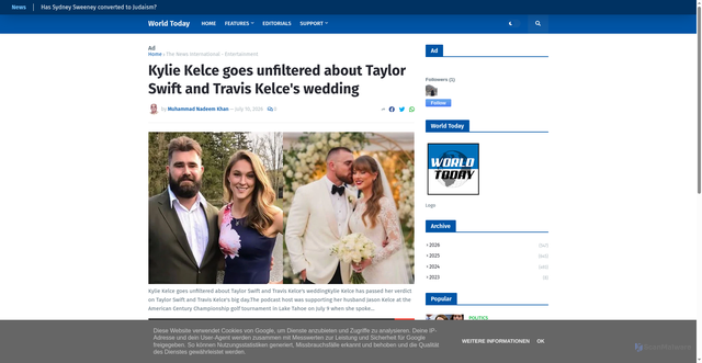 Security scan screenshot of https://world-today-news707.blogspot.com/2026/07/kylie-kelce-goes-unfiltered-about.html