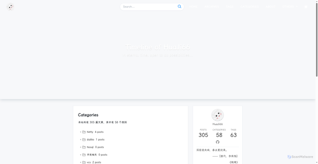 Security scan screenshot of https://huaji66-github-io.pages.dev/categories