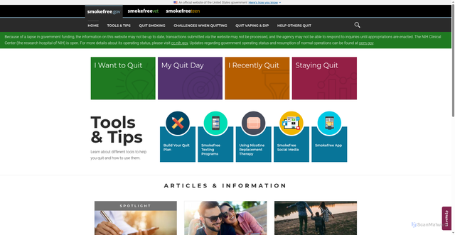 Security scan screenshot of https://smokefree.gov/